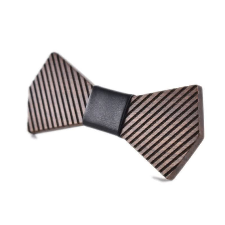 Men's Black Walnut Stylish Striped Wooden Bow Tie - Black - image 7