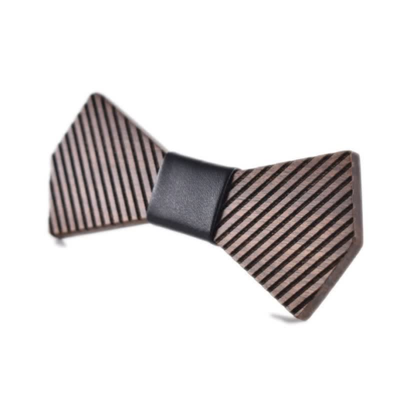 Men's Black Walnut Stylish Striped Wooden Bow Tie - Black - image 7