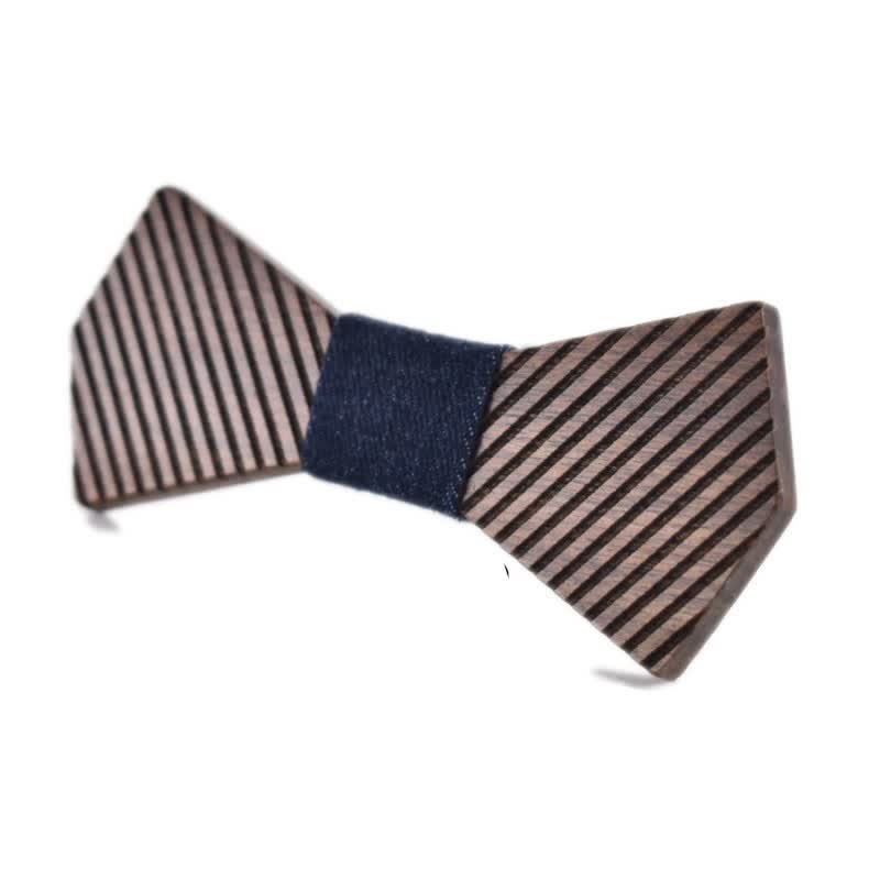 Men's Black Walnut Stylish Striped Wooden Bow Tie - MidnightBlue - image 14