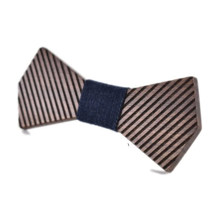 Men's Black Walnut Stylish Striped Wooden Bow Tie - MidnightBlue - image 14
