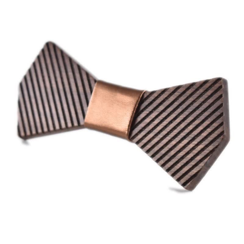 Men's Black Walnut Stylish Striped Wooden Bow Tie - Gold - image 11