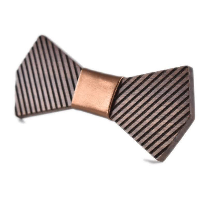 Men's Black Walnut Stylish Striped Wooden Bow Tie - Gold - image 11