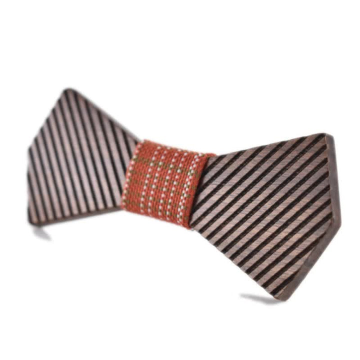 Men's Black Walnut Stylish Striped Wooden Bow Tie - Orange - image 9