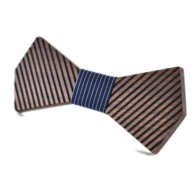 Men's Black Walnut Stylish Striped Wooden Bow Tie - Navy - image 13