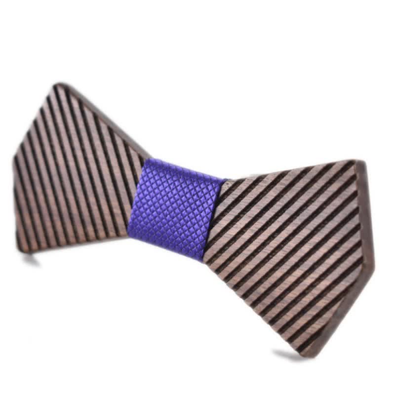 Men's Black Walnut Stylish Striped Wooden Bow Tie - Purple - image 16