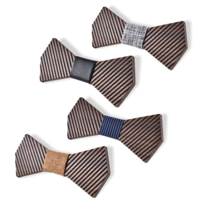 Men's Black Walnut Stylish Striped Wooden Bow Tie - image 5