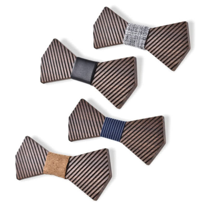 Men's Black Walnut Stylish Striped Wooden Bow Tie - image 5