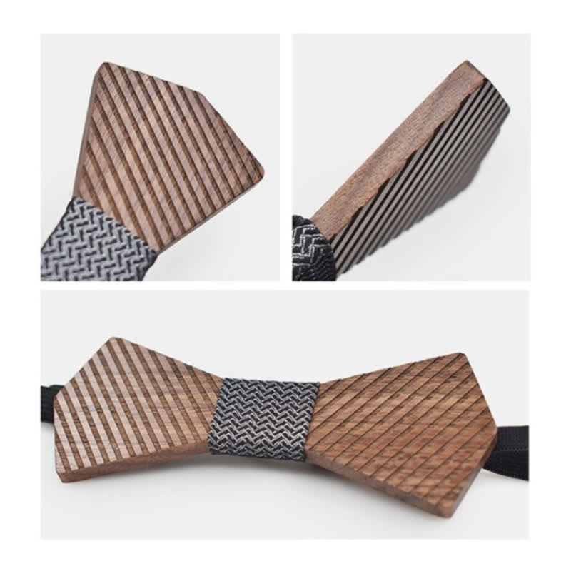 Men's Black Walnut Stylish Striped Wooden Bow Tie - image 4