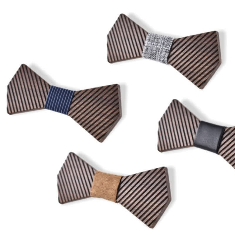 Men's Black Walnut Stylish Striped Wooden Bow Tie - image 0