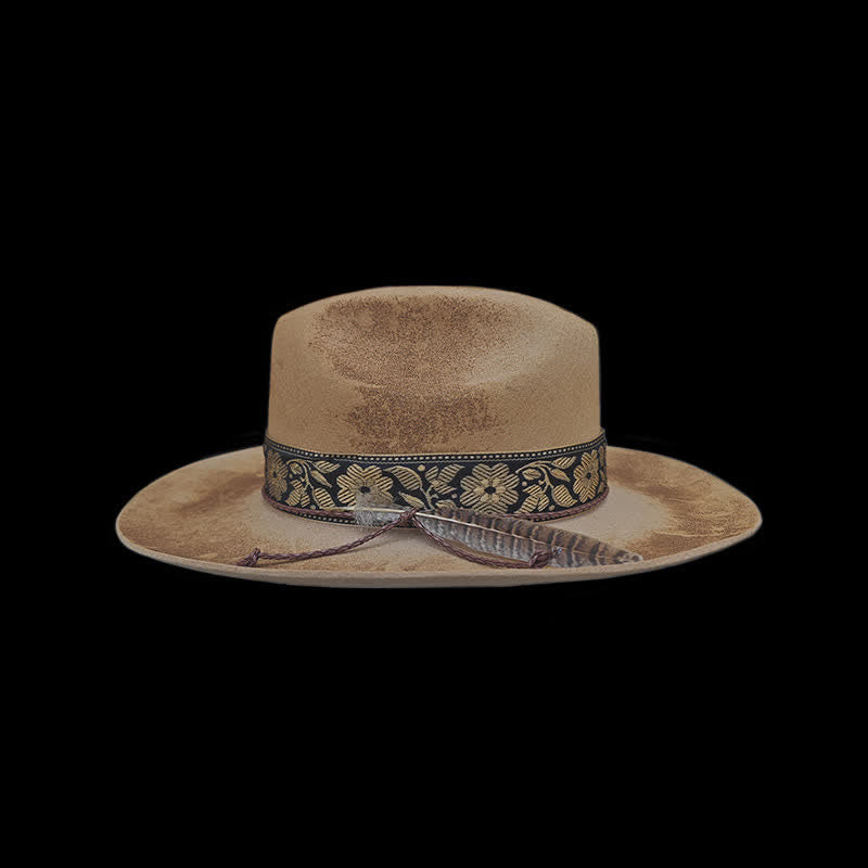 Jacquard Flower Decorative Feathers Wool Cowboy Hat - image 2