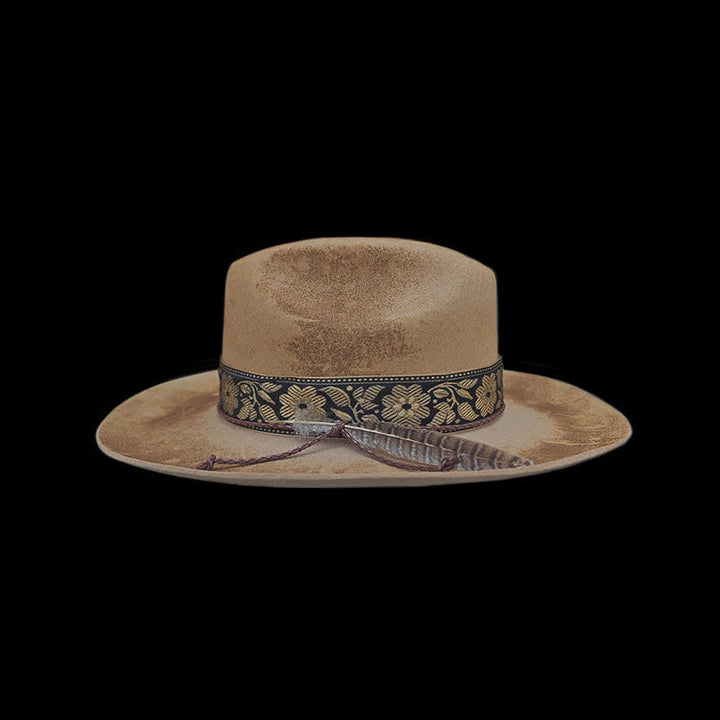 Jacquard Flower Decorative Feathers Wool Cowboy Hat - image 2