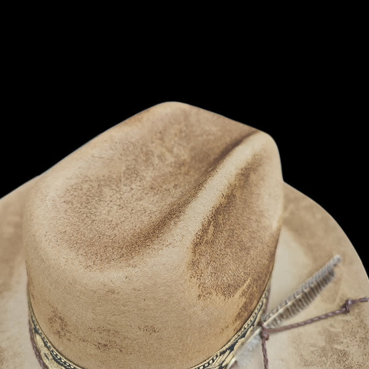 Jacquard Flower Decorative Feathers Wool Cowboy Hat - image 4