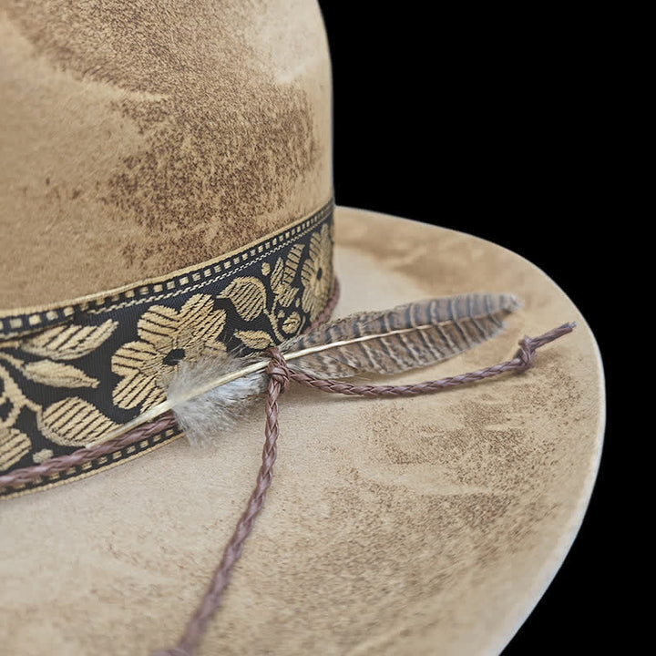 Jacquard Flower Decorative Feathers Wool Cowboy Hat - image 5