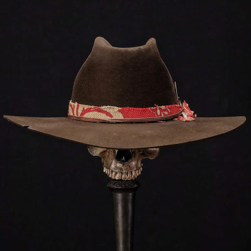 Dark Brown Imitation Wool Red Fabric Cowboy Hat - image 1