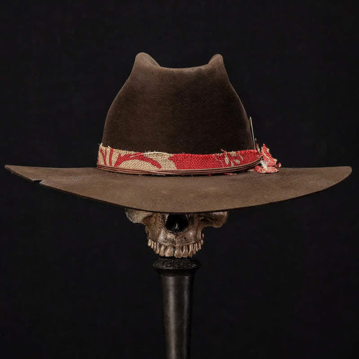 Dark Brown Imitation Wool Red Fabric Cowboy Hat - image 1