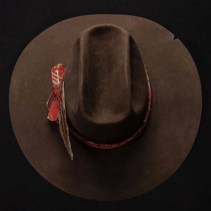 Dark Brown Imitation Wool Red Fabric Cowboy Hat - image 3