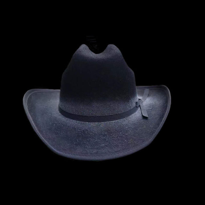 Black Distressed Bow Knot Wool Cowboy Hat - image 1