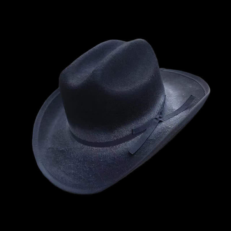 Black Distressed Bow Knot Wool Cowboy Hat - Black - L (23 1/4"-23 5/8") - image 0