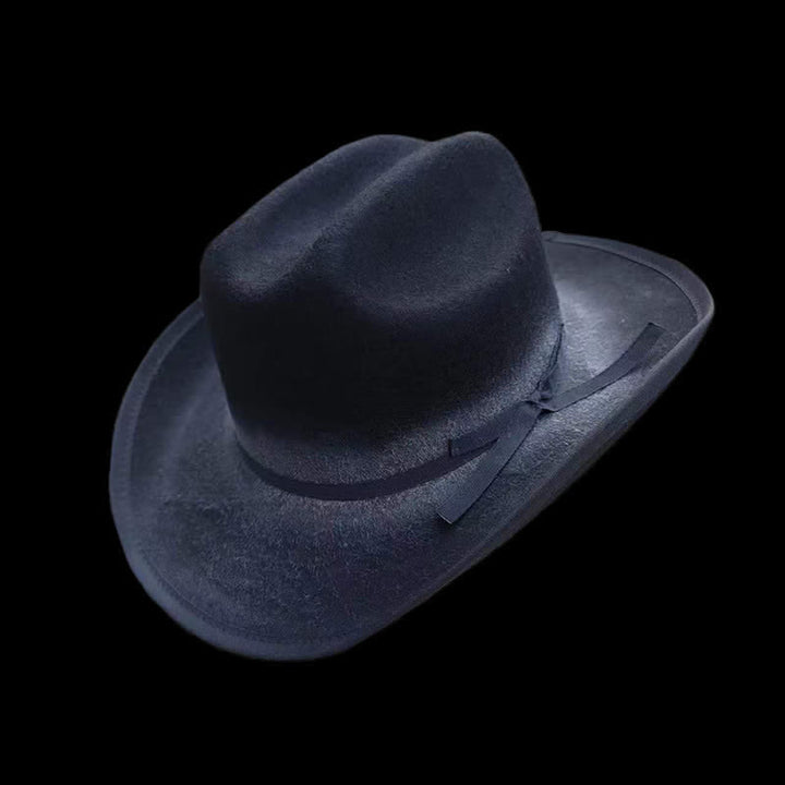 Black Distressed Bow Knot Wool Cowboy Hat - Black - L (23 1/4"-23 5/8") - image 0