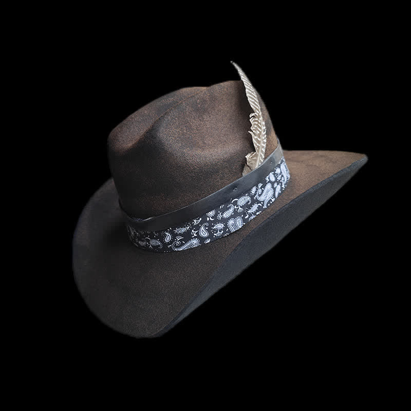 Rock Star Paisley Feather Wool Cowboy Hat - Brown - L (23 1/4"-23 5/8") - image 0