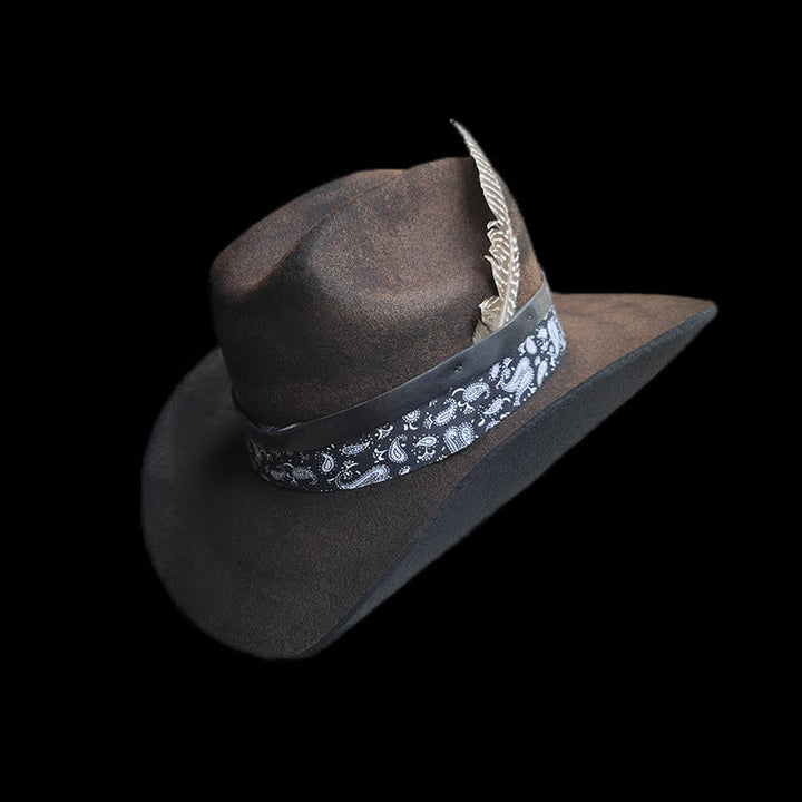 Rock Star Paisley Feather Wool Cowboy Hat - Brown - L (23 1/4"-23 5/8") - image 0