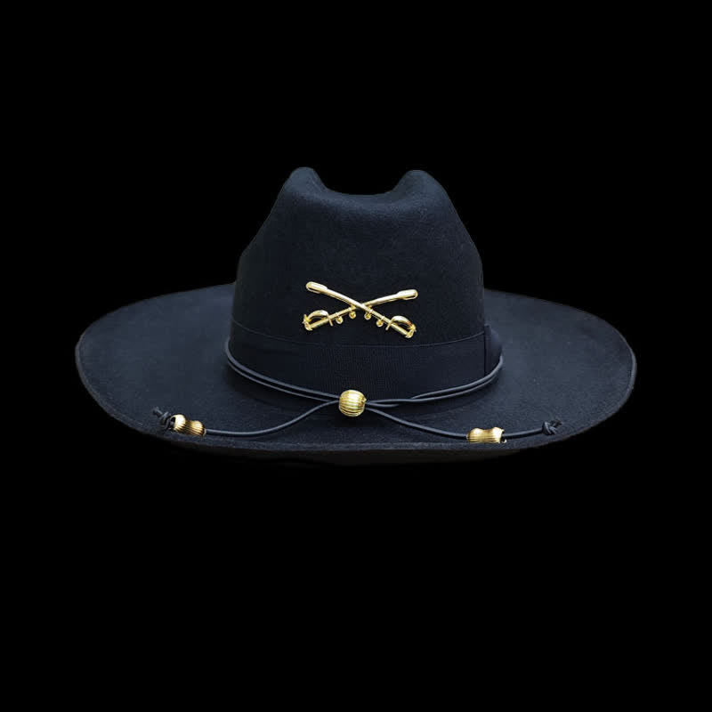 Black Golden Decor Cavalry Wool Cowboy Hat - Black - M (22"-22 7/8") - image 0