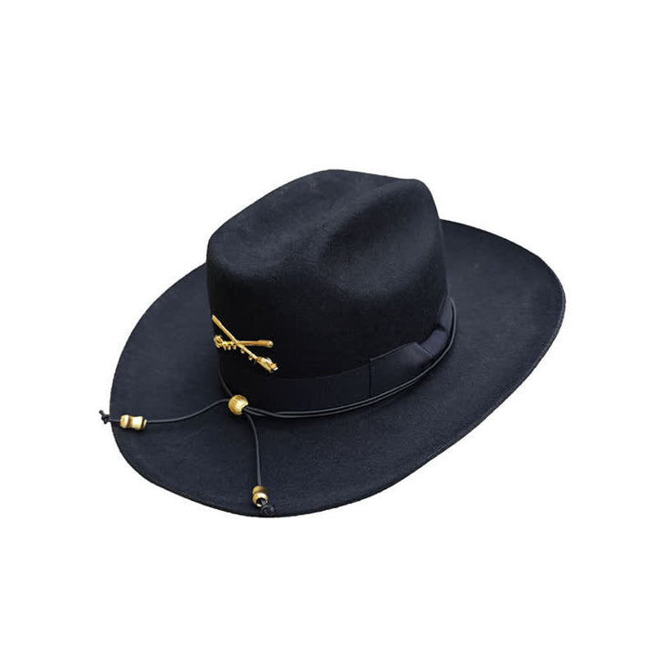 Black Golden Decor Cavalry Wool Cowboy Hat - image 3