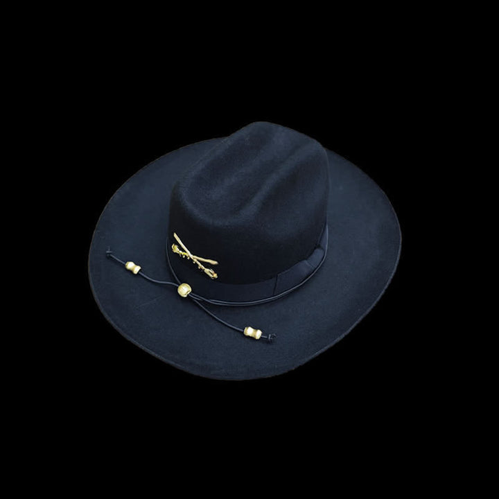 Black Golden Decor Cavalry Wool Cowboy Hat - image 1