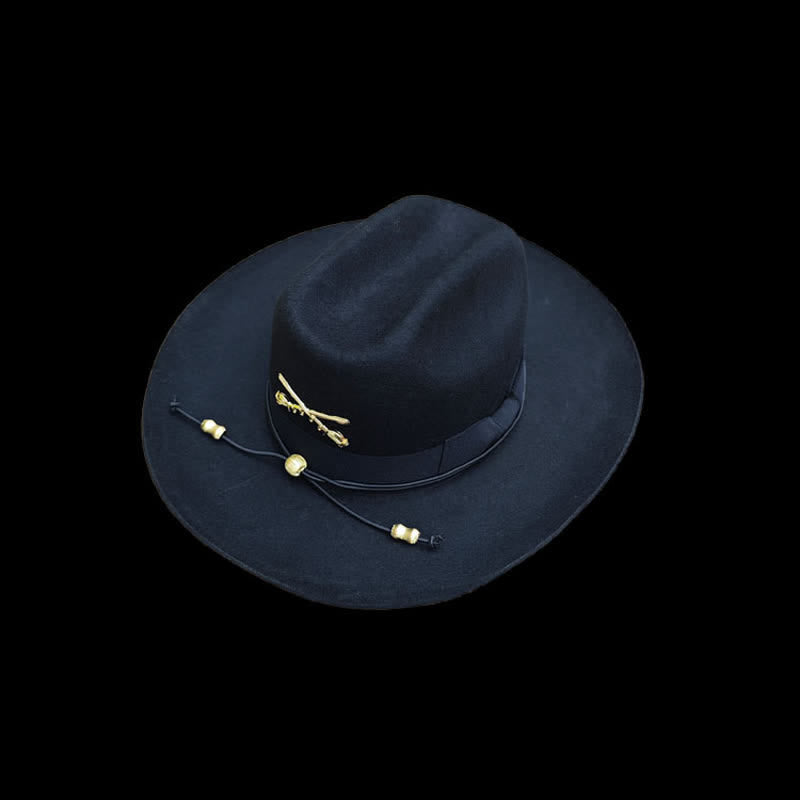 Black Golden Decor Cavalry Wool Cowboy Hat - image 1