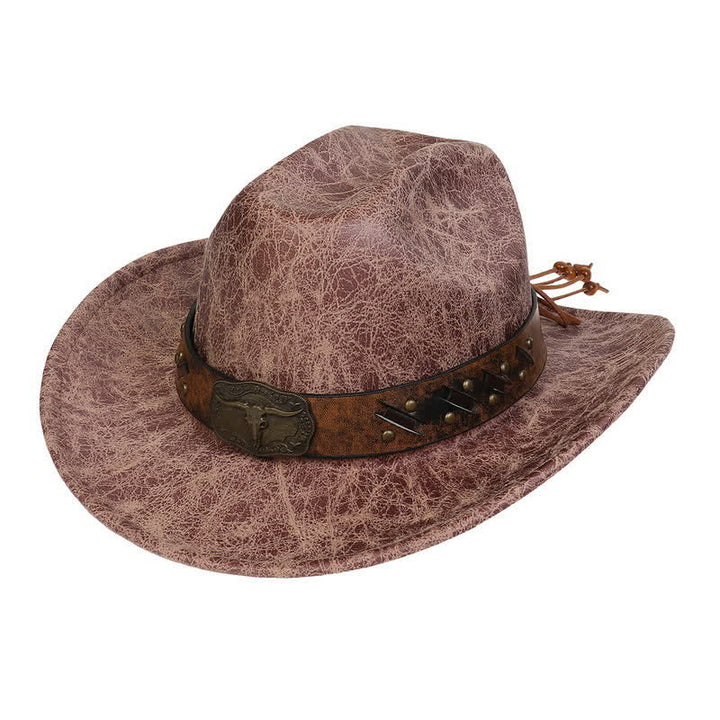 Longhorn Bull Vintage Imitation Leather Crack Cowboy Hat - Khaki - Style #2 - M (22"-22 7/8") - image 19