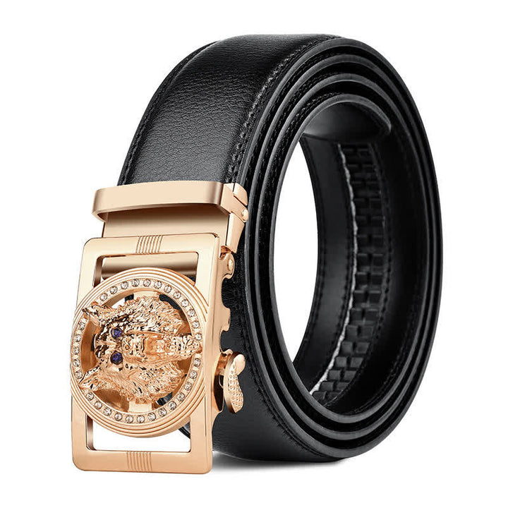 Men's Wolf Head Rhinestone Automatic Buckle Leather Belt - image 0