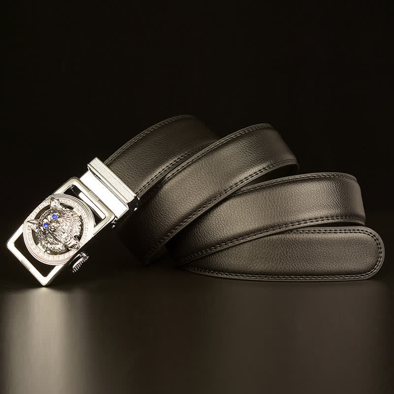 Men's Wolf Head Rhinestone Automatic Buckle Leather Belt - image 9