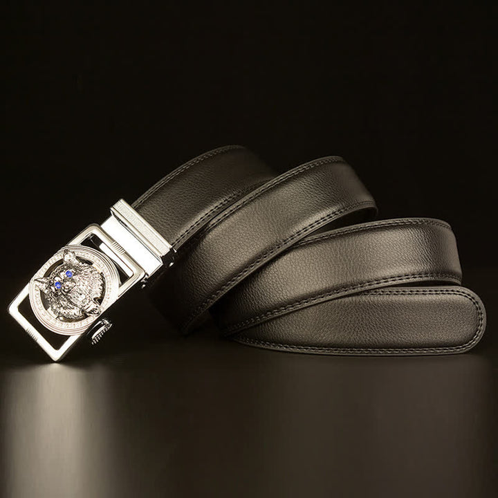 Men's Wolf Head Rhinestone Automatic Buckle Leather Belt - image 9