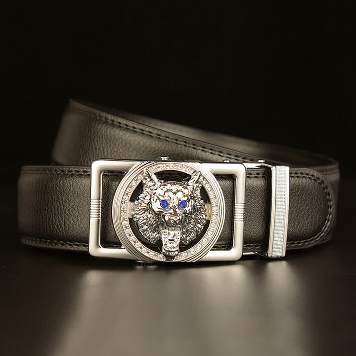 Men's Wolf Head Rhinestone Automatic Buckle Leather Belt - image 10
