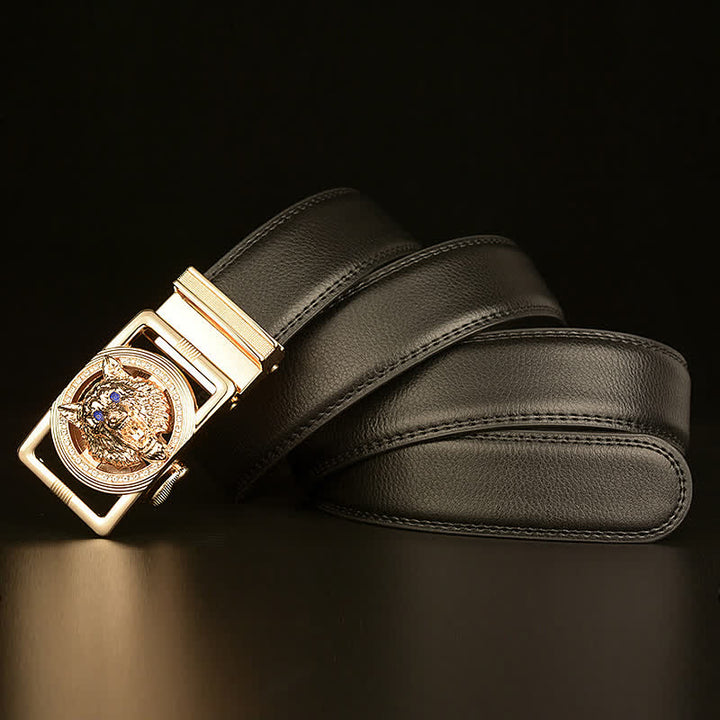 Men's Wolf Head Rhinestone Automatic Buckle Leather Belt - image 4