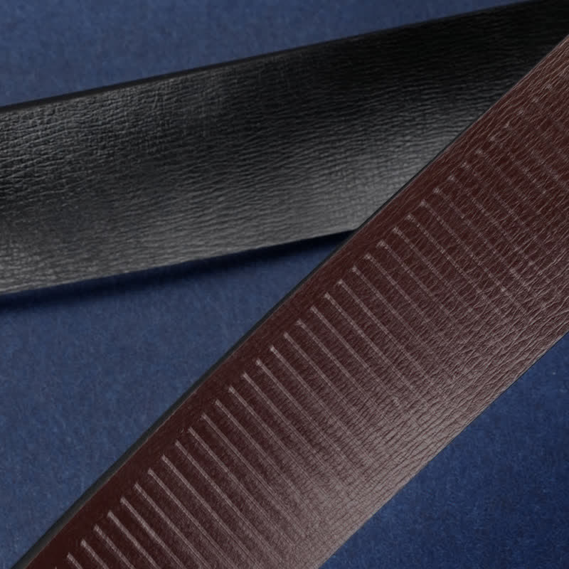 Men's Rectangular Grid Automatic Buckle Leather Belt - image 6