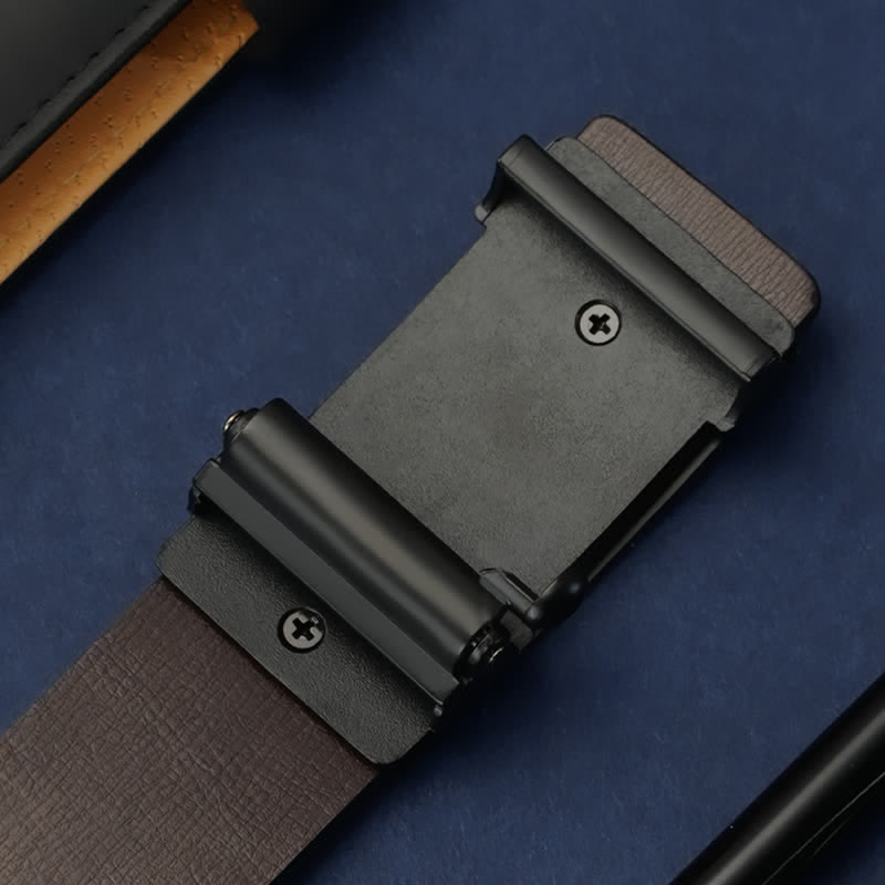 Men's Rectangular Grid Automatic Buckle Leather Belt - image 5