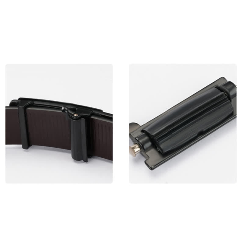 Men's Rectangular Grid Automatic Buckle Leather Belt - image 10