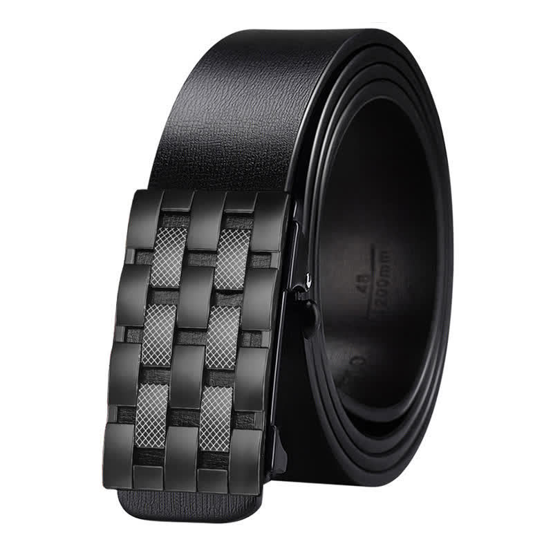 Men's Rectangular Grid Automatic Buckle Leather Belt - Black - 46 - image 0