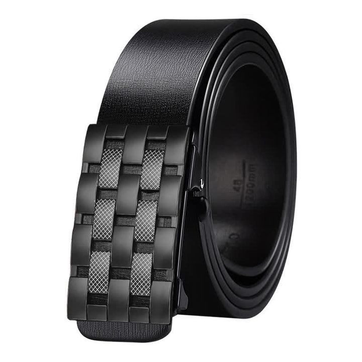 Men's Rectangular Grid Automatic Buckle Leather Belt - Black - 46 - image 0