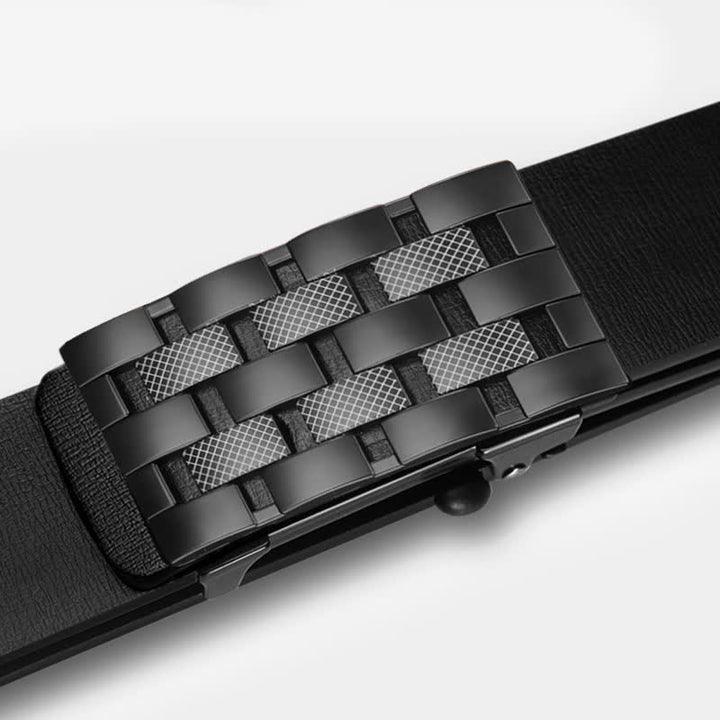 Men's Rectangular Grid Automatic Buckle Leather Belt - image 9