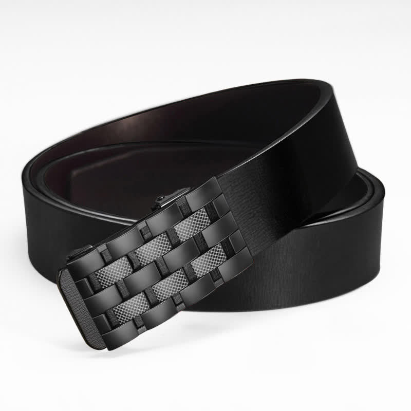 Men's Rectangular Grid Automatic Buckle Leather Belt - image 7