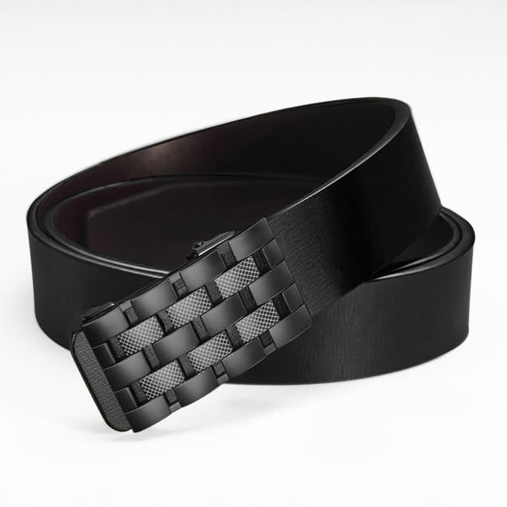 Men's Rectangular Grid Automatic Buckle Leather Belt - image 7