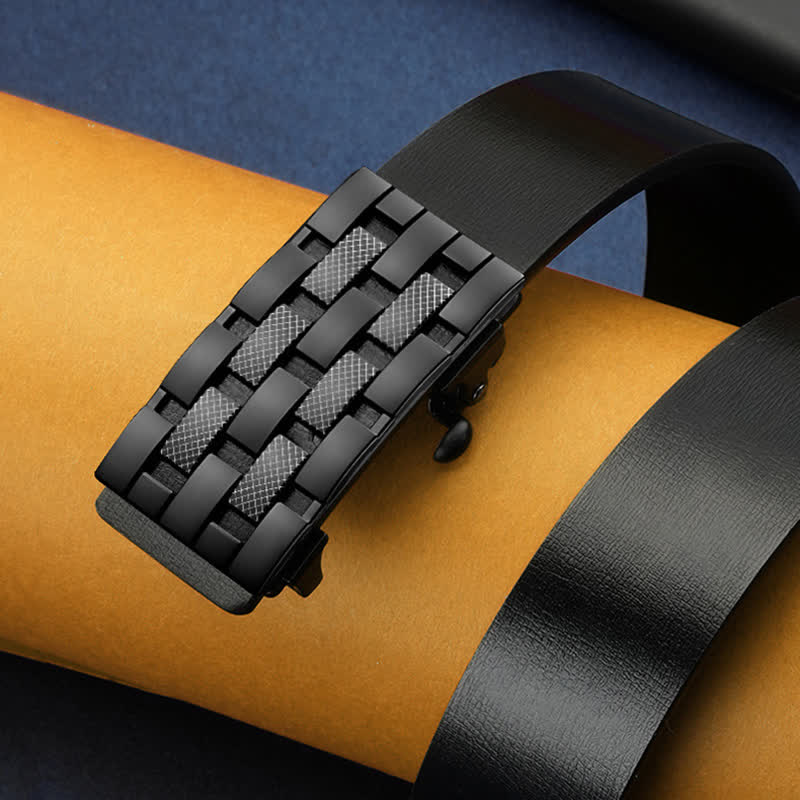 Men's Rectangular Grid Automatic Buckle Leather Belt - image 4