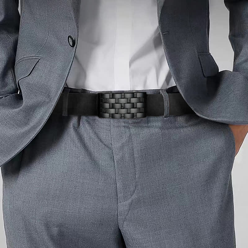 Men's Rectangular Grid Automatic Buckle Leather Belt - image 1