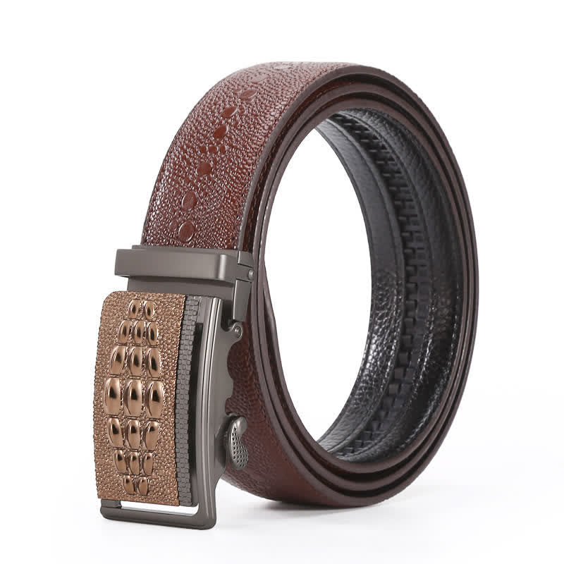 Men's Formal Crocodile Pattern Automatic Buckle Leather Belt - Brown - 46 - image 2
