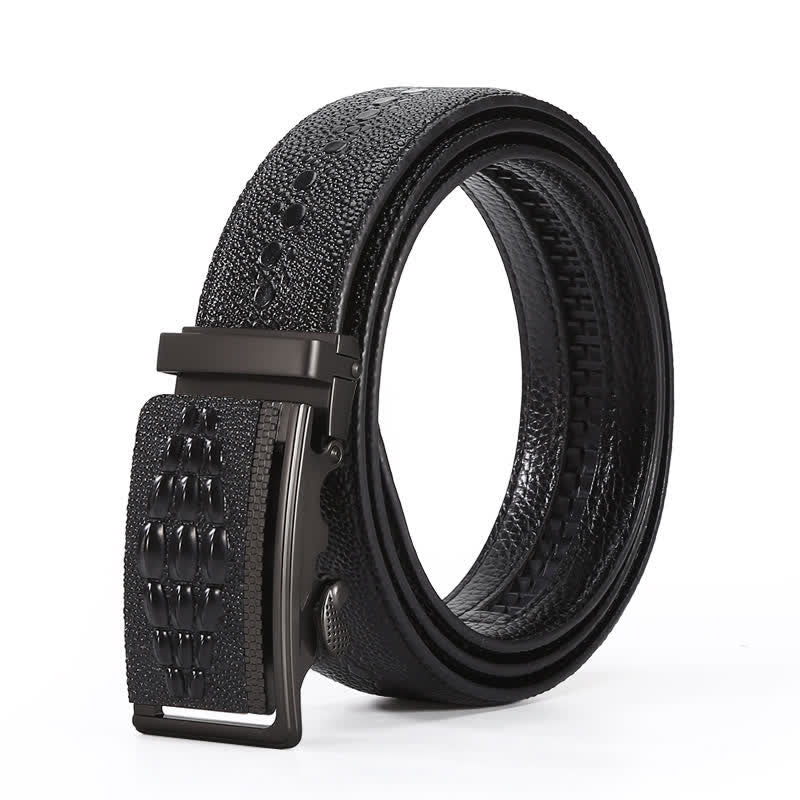 Men's Formal Crocodile Pattern Automatic Buckle Leather Belt - Black - 46 - image 7