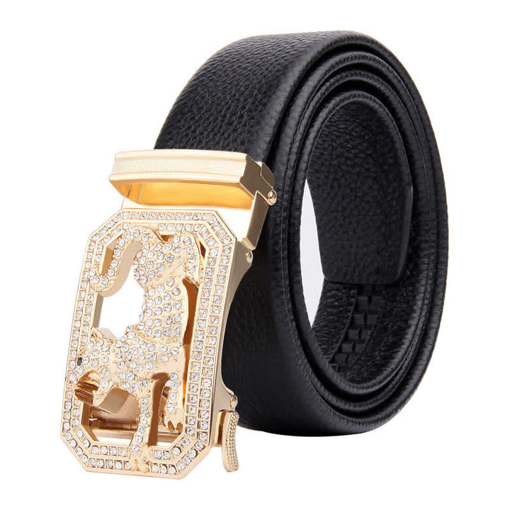 Men's Golden Animal Automatic Buckle Leather Belt - Tiger - 46 - image 4