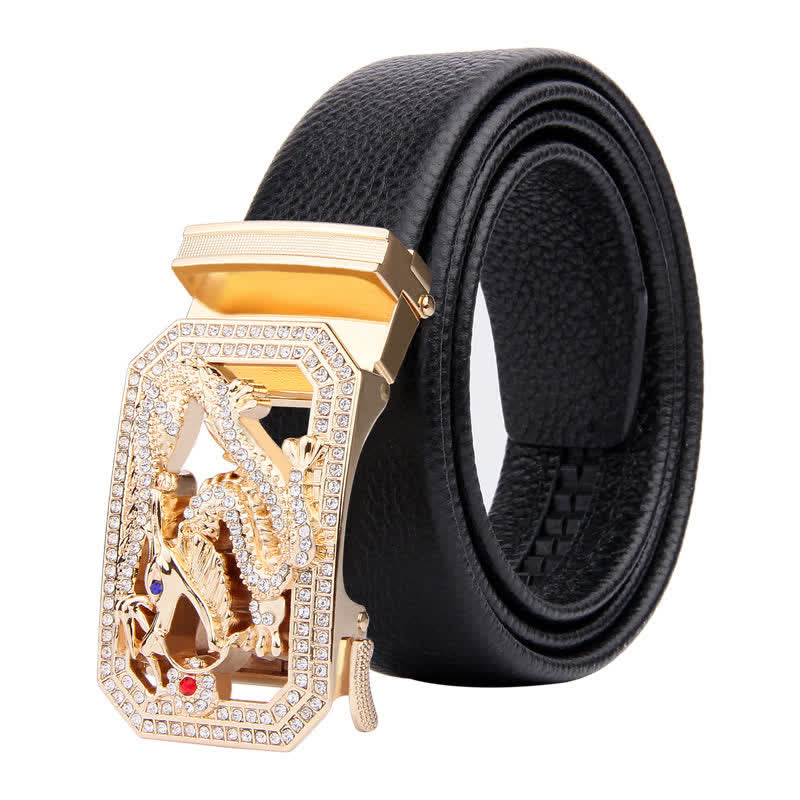 Men's Golden Animal Automatic Buckle Leather Belt - Dragon - 46 - image 5