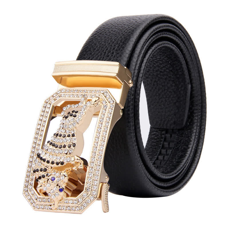 Men's Golden Animal Automatic Buckle Leather Belt - Bull - 46 - image 3
